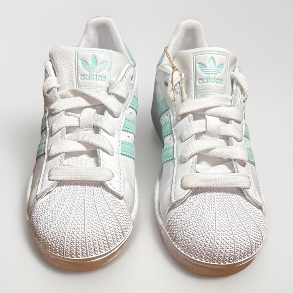 New Adidas Women's Superstar II Shoes - White / Semi Flash Aqua (JH7060)